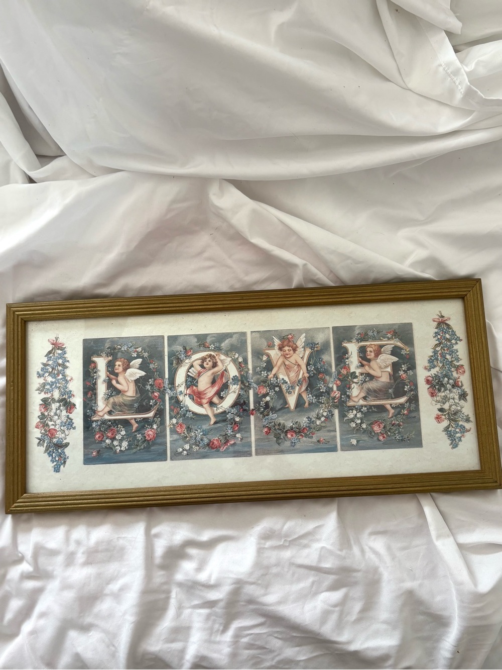Vintage Victorian style cherub angel LOVE framed art illustration print home